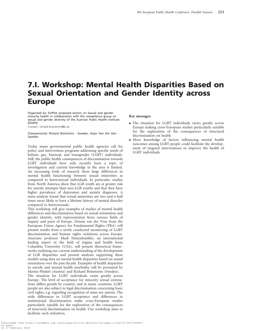 Pdf 7i Workshop Mental Health Disparities Based On Sexual Orientation And Gender Identity 