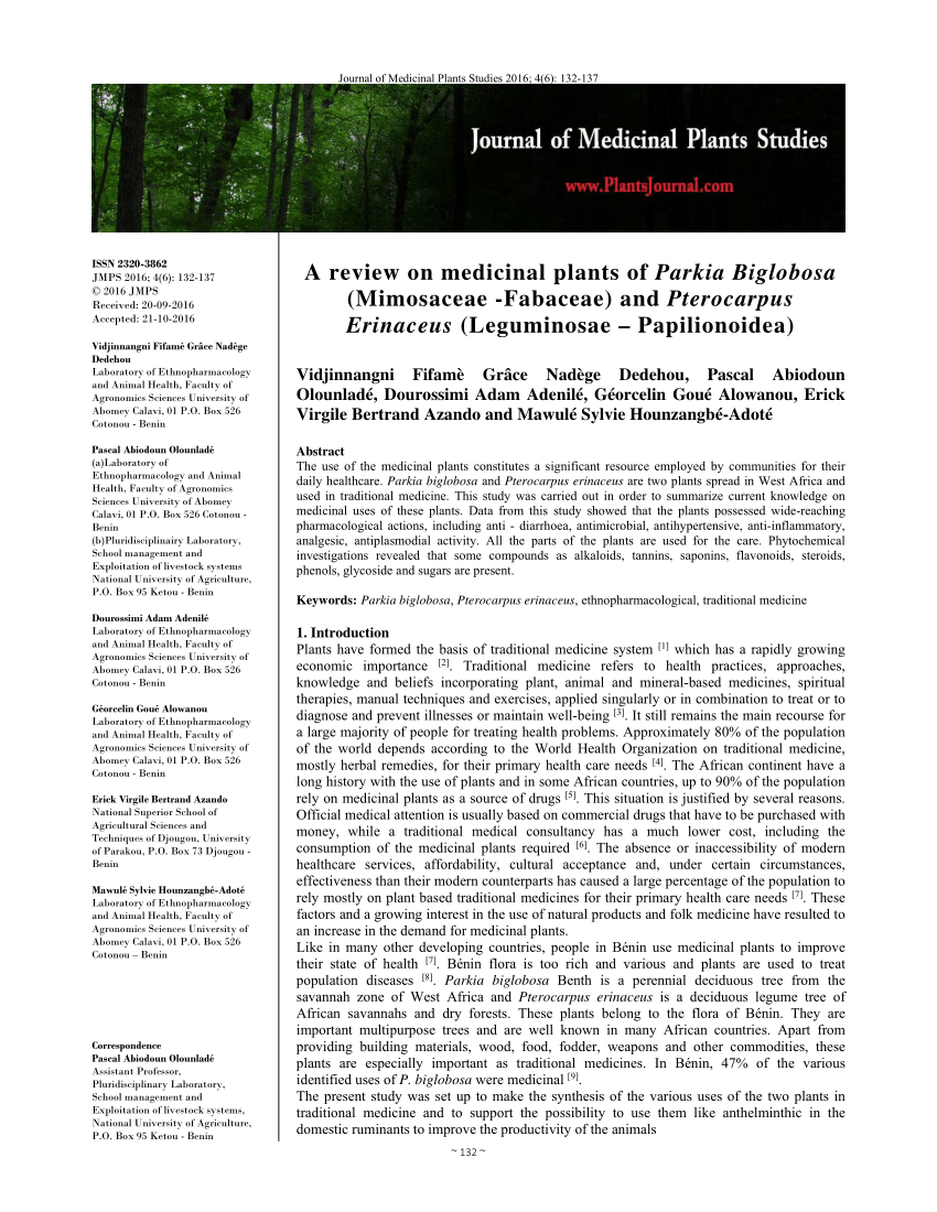 Pdf A Review On Medicinal Plants Of Parkia Biglobosa Mimosaceae Fabaceae And Pterocarpus Erinaceus Leguminosae Papilionoidea