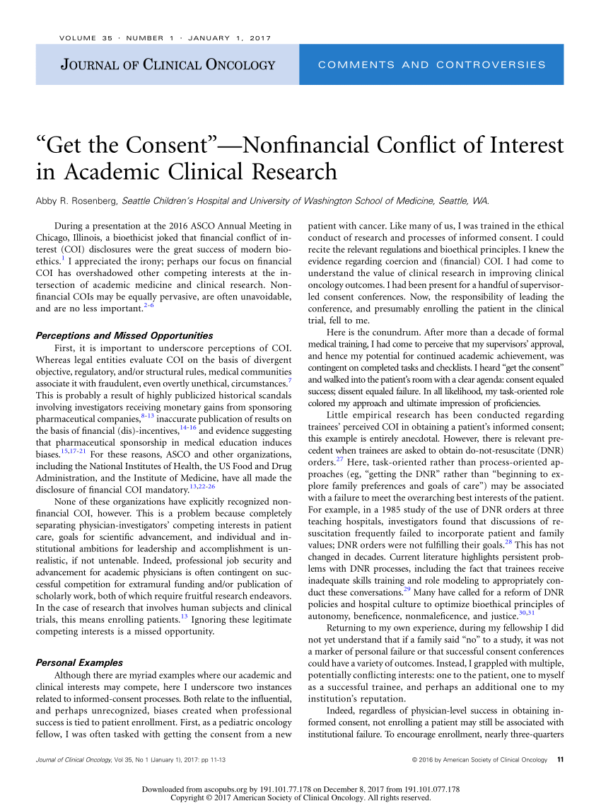 Pdf Get The Consent Nonfinancial Conflict Of Interest In Academic Clinical Research