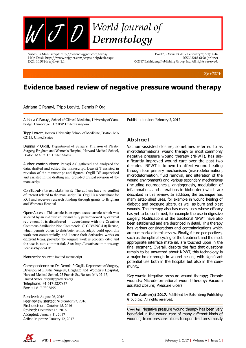 Pdf Evidence Based Review Of Negative Pressure Wound Therapy