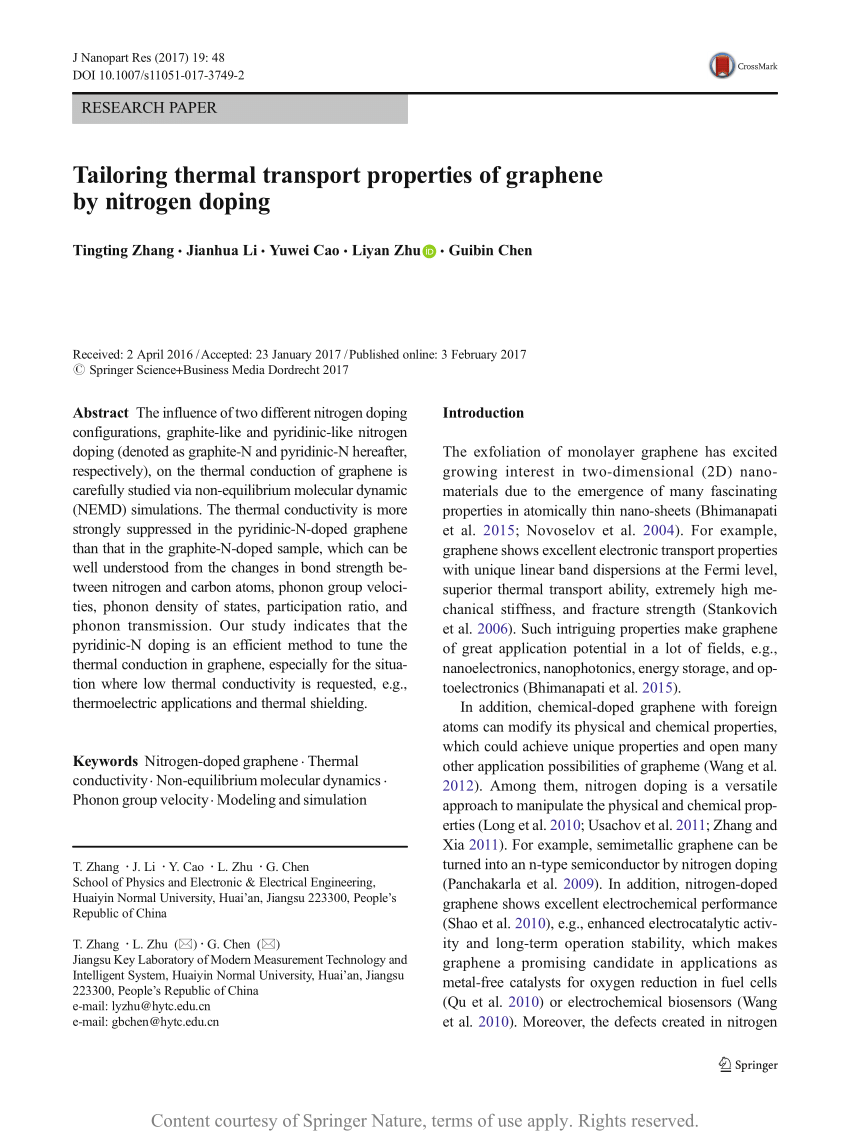 Tailoring Thermal Transport Properties Of Graphene By Nitrogen Doping Request Pdf