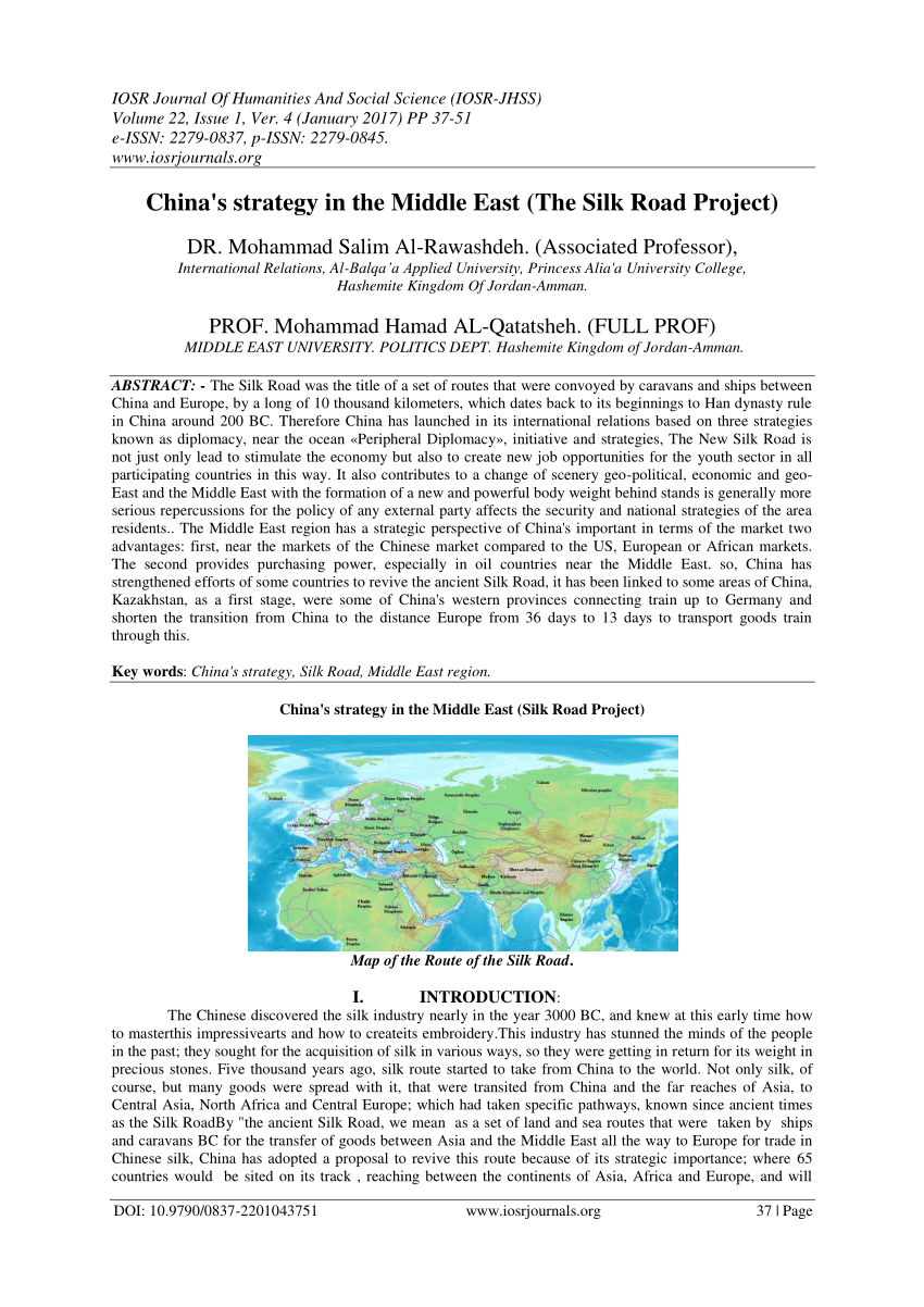 Pdf Chinas Strategy In The Middle East The Silk Road Project