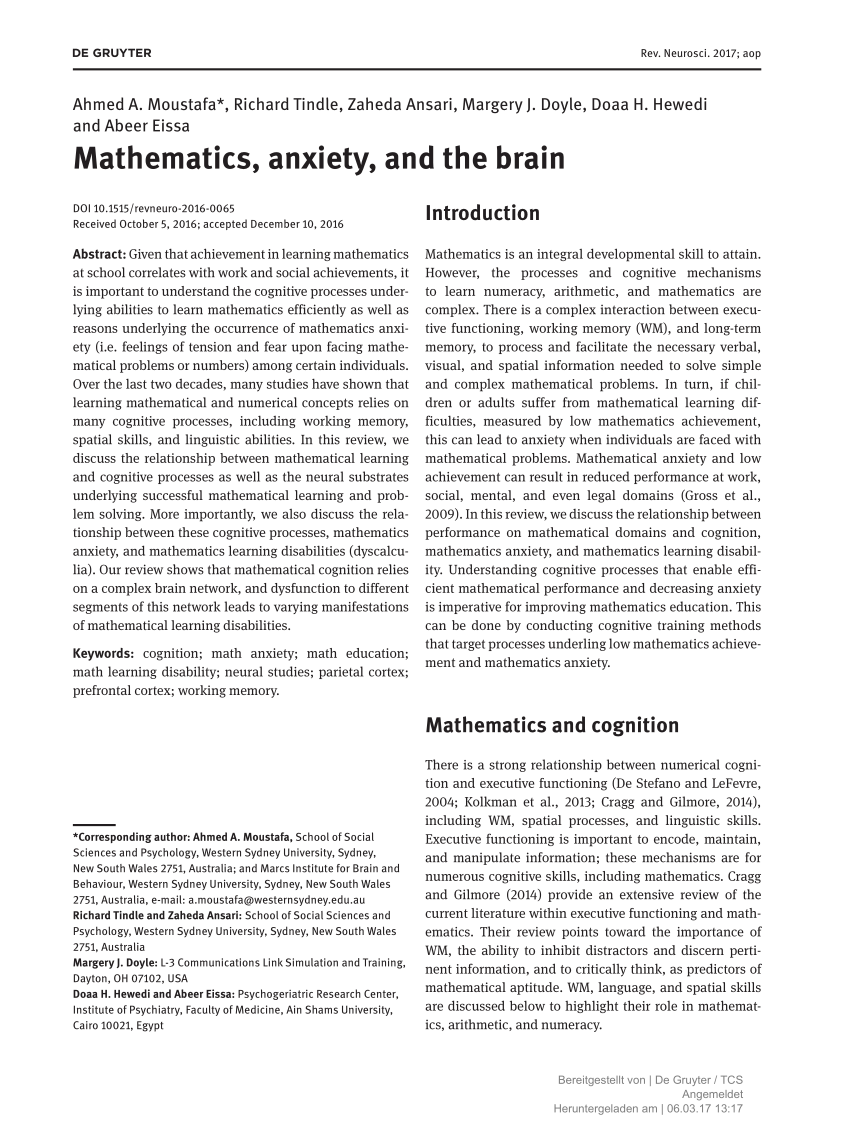 research paper about mathematics anxiety