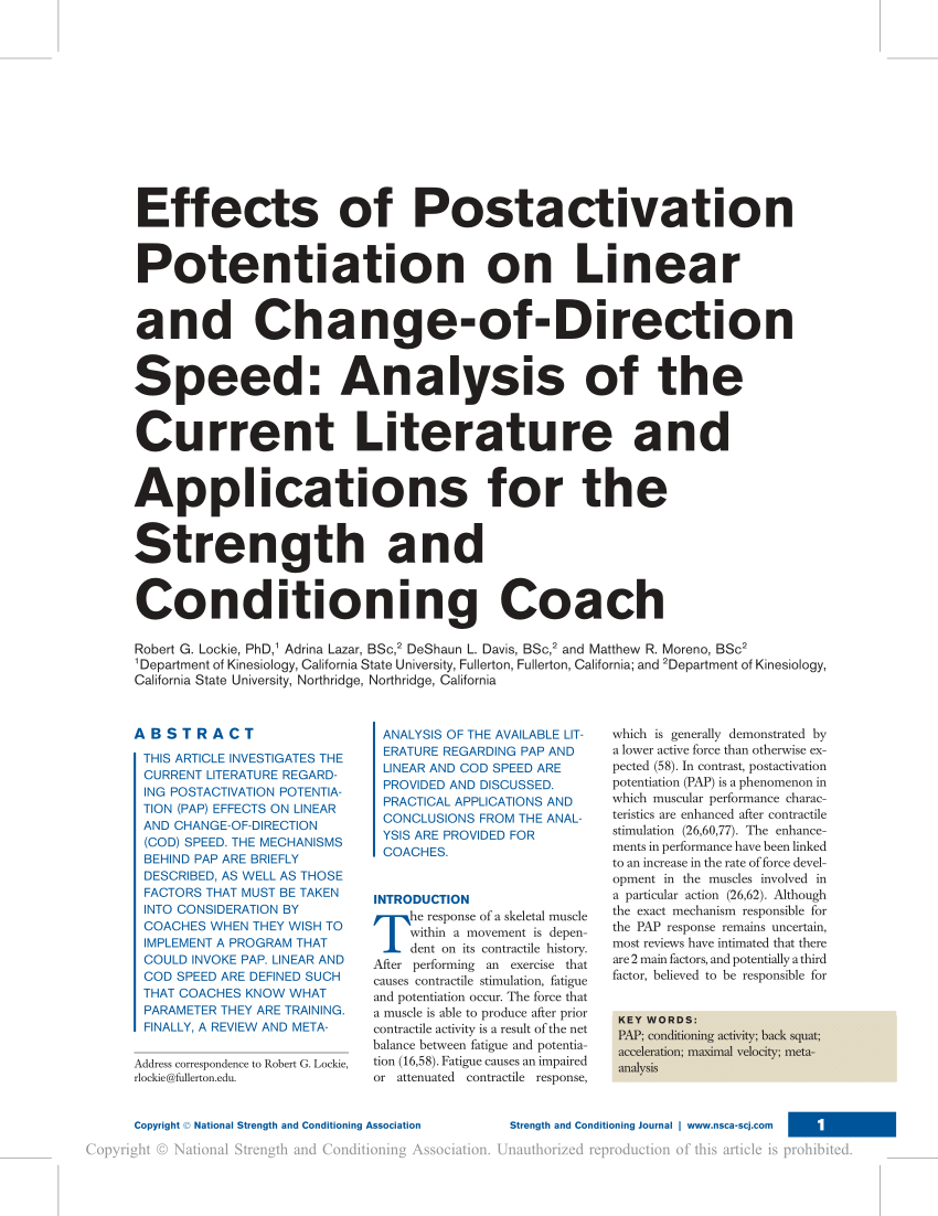 PDF) The Effects of Post-Activation Potentiation on Linear and Change-of-Direction Speed Analysis of the Current Literature and Applications for the Strength and Conditioning Coach