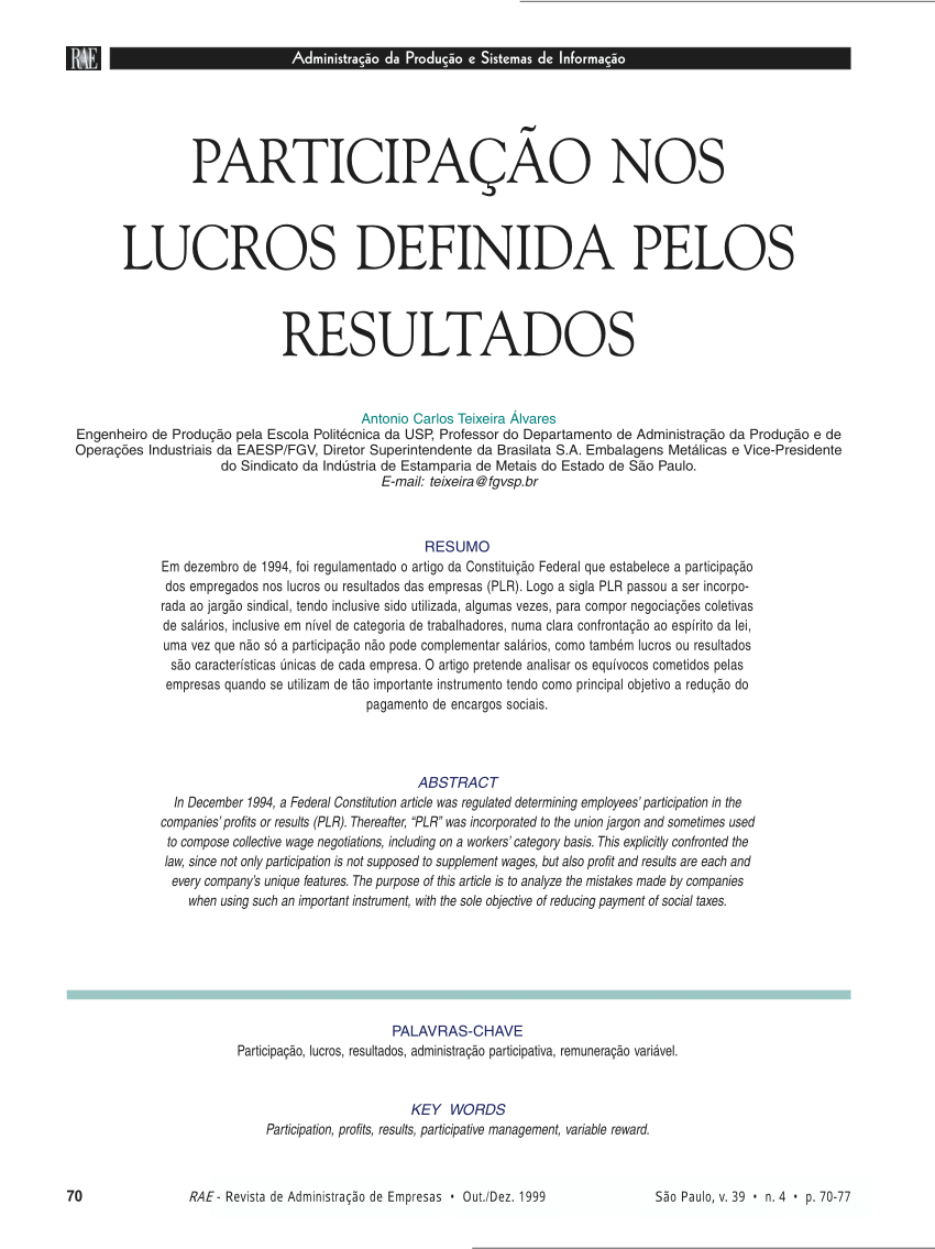 Pdf Participação Nos Lucros Definida Pelos Resultados 8189