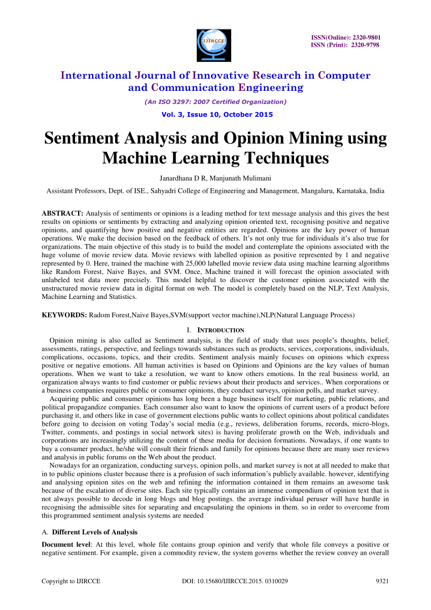 research papers on sentiment analysis using machine learning