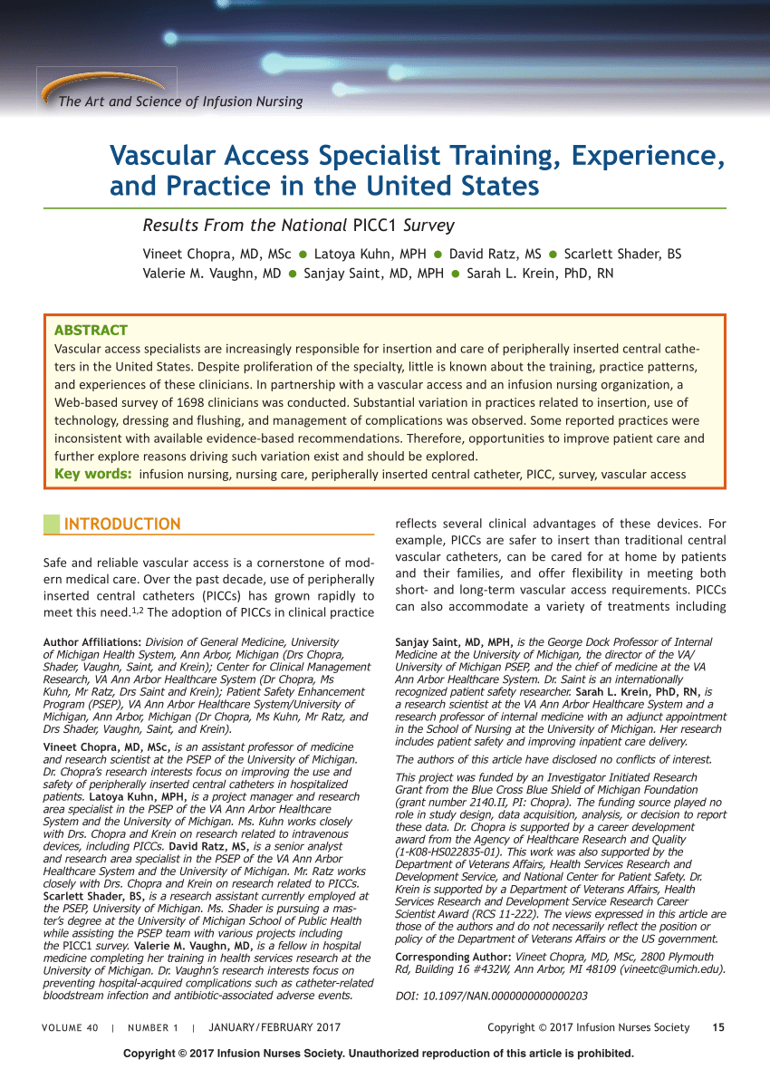 (PDF) Vascular access specialist training experience and practice in