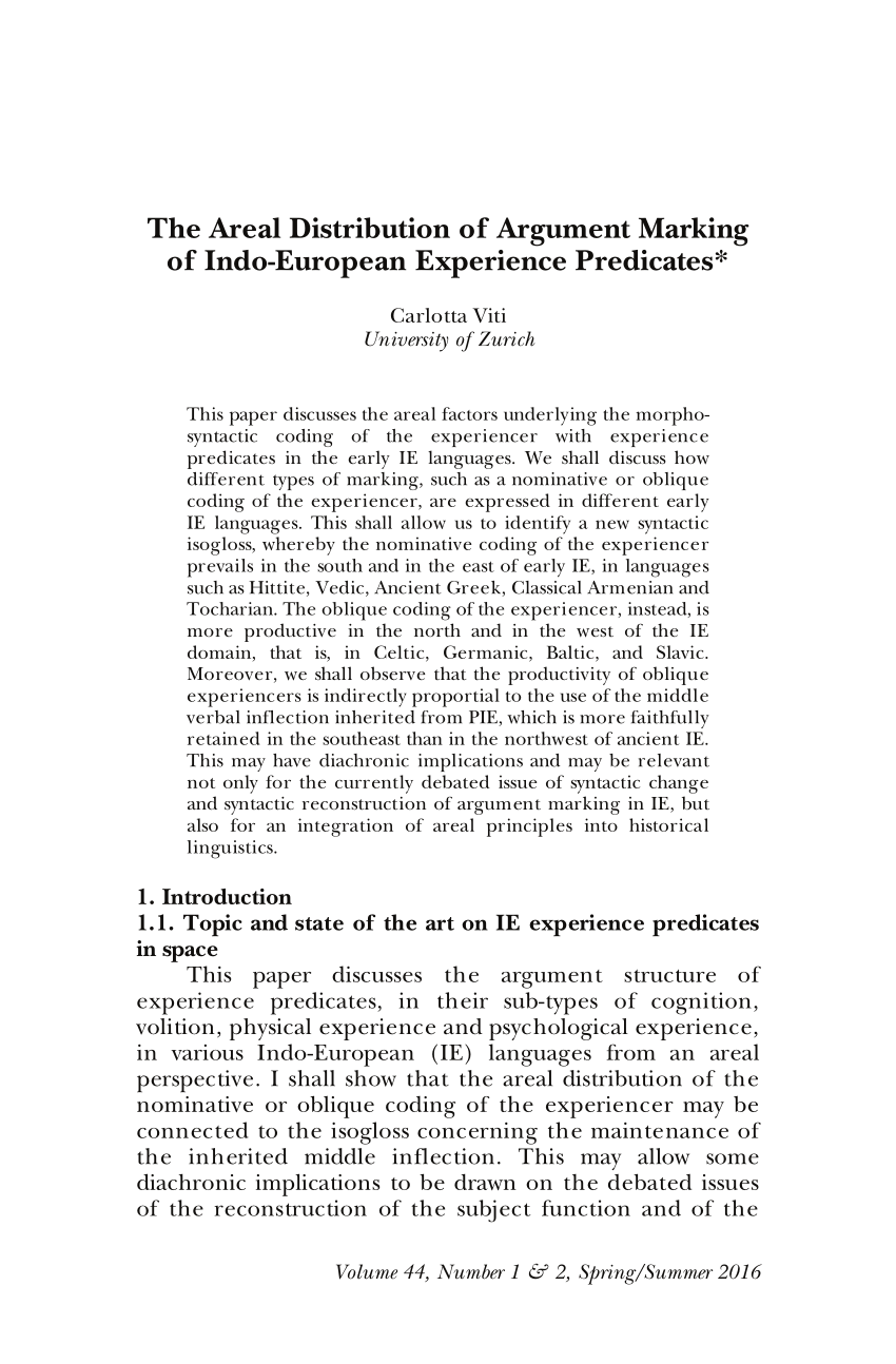 PDF) The areal distribution of argument marking of Indo-European
