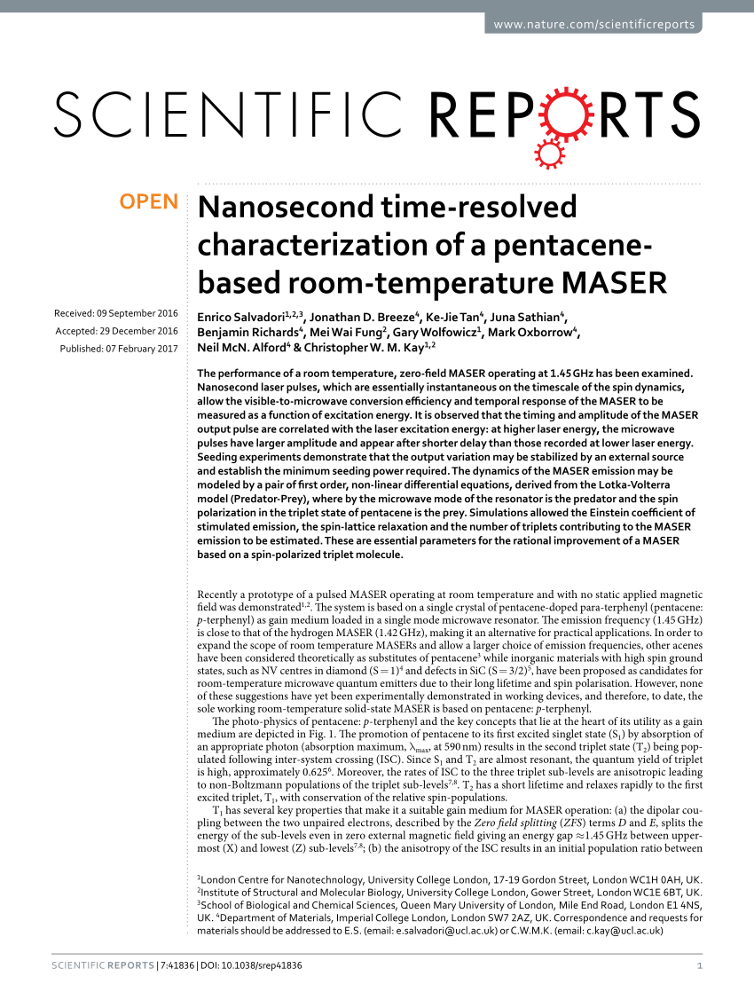 Pdf Nanosecond Time Resolved Characterization Of A