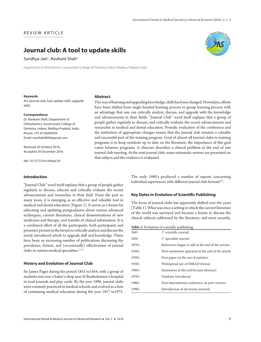 research articles on journal club