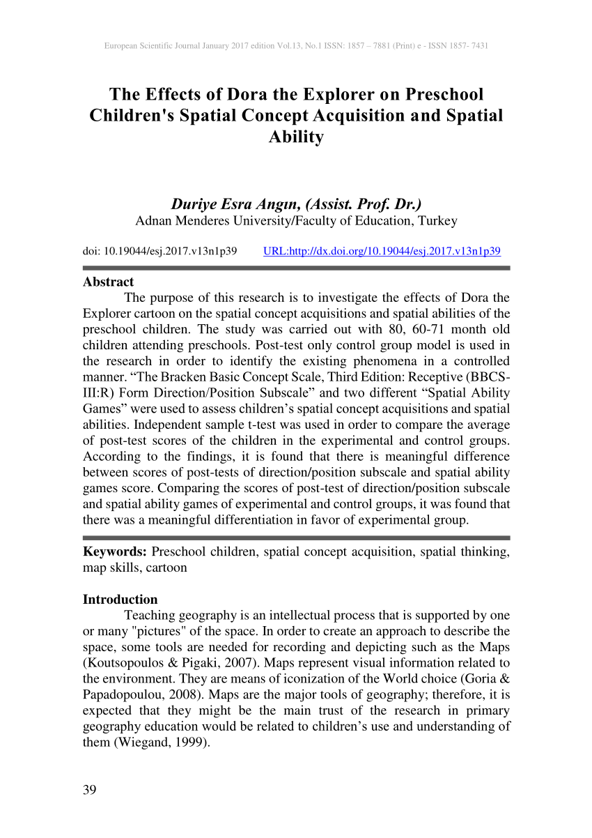 (PDF) The Effects of Dora the Explorer on Preschool Children's Spatial Concept Acquisition and 