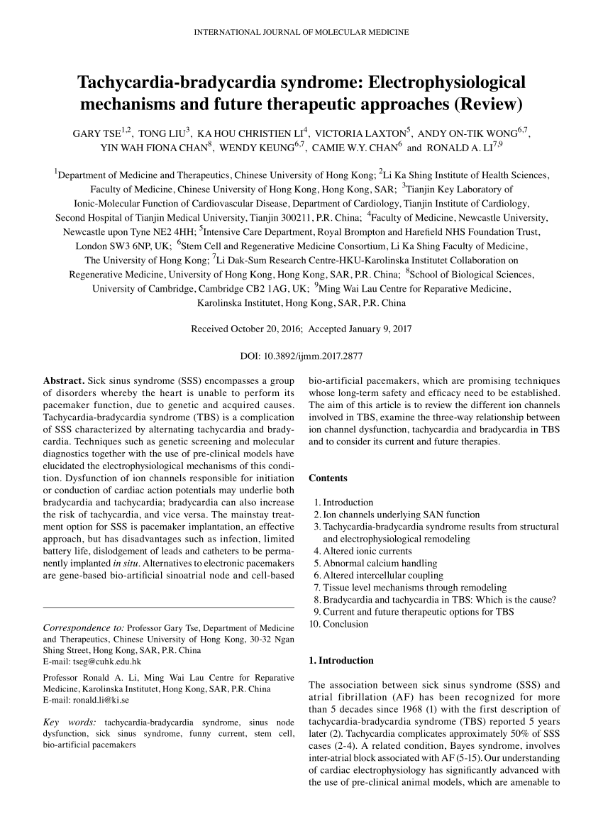 (PDF) Tachycardiabradycardia syndrome Electrophysiological mechanisms