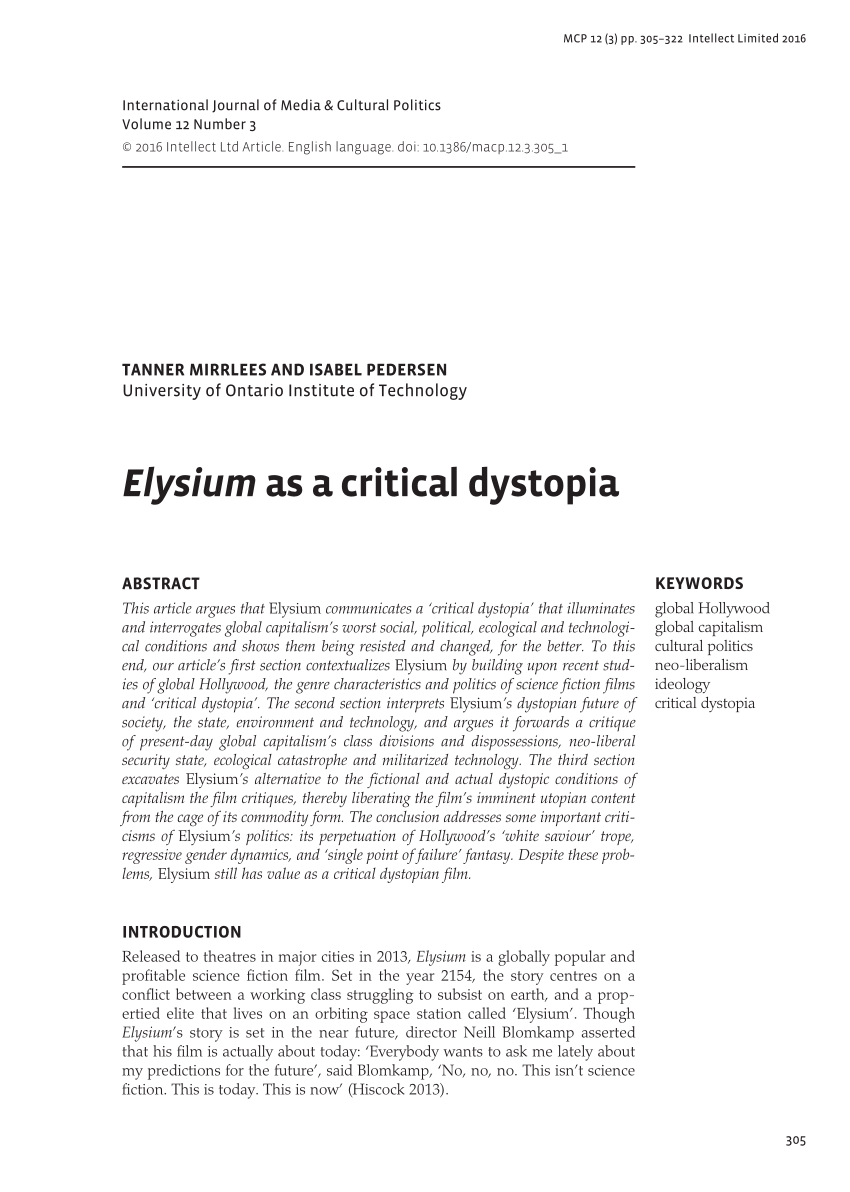 PDF) Elysium as a critical dystopia