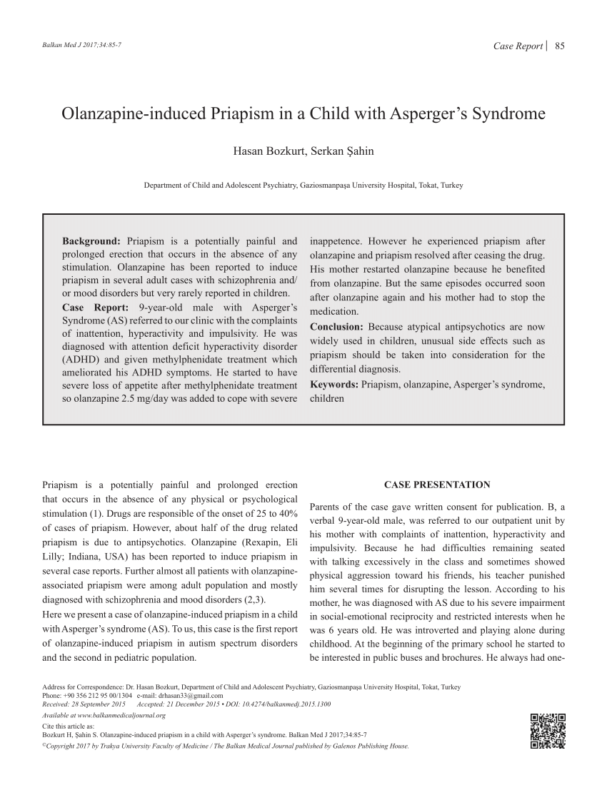 PDF Olanzapine induced Priapism in a Child with Asperger s Syndrome