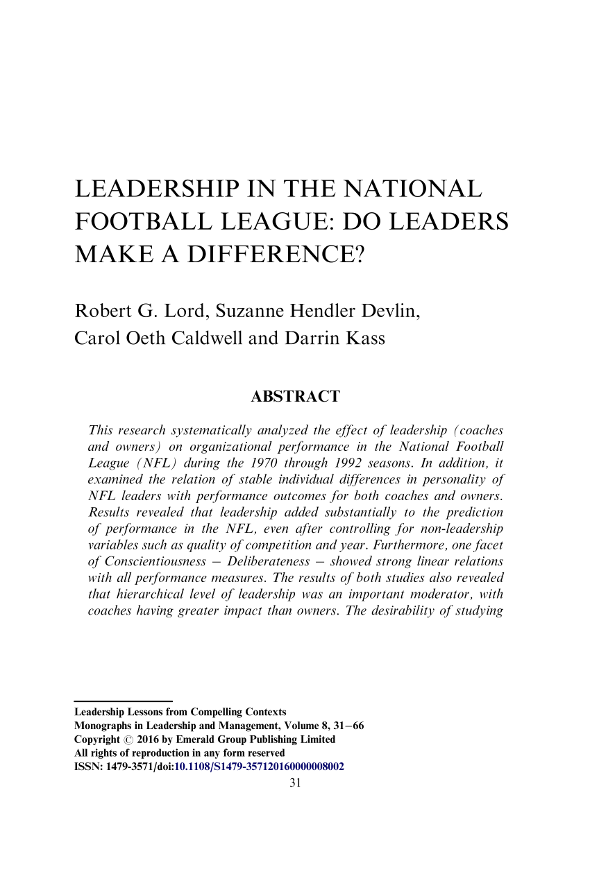 (PDF) Leadership in the National Football League Do Leaders Make a