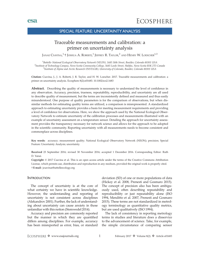 Pdf Traceable Measurements And Calibration A Primer On Uncertainty Analysis