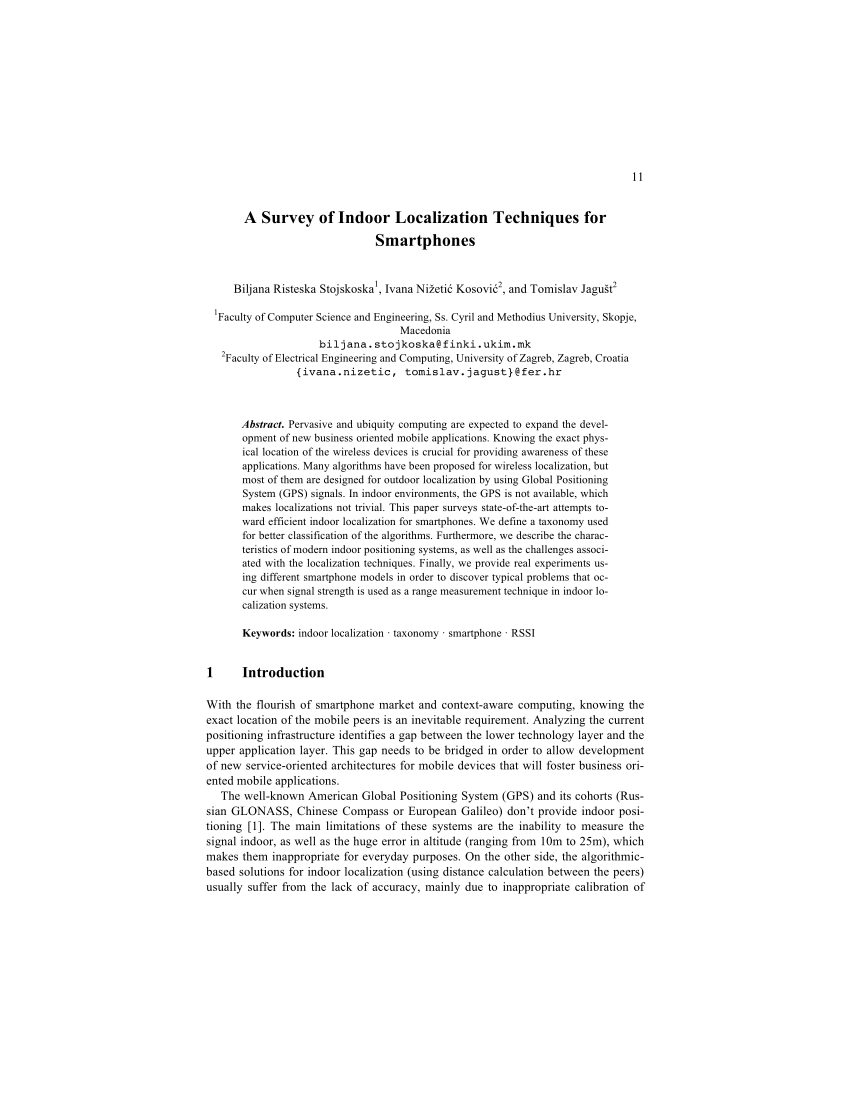 Pdf A Survey Of Indoor Localization Techniques For Smartphones - 