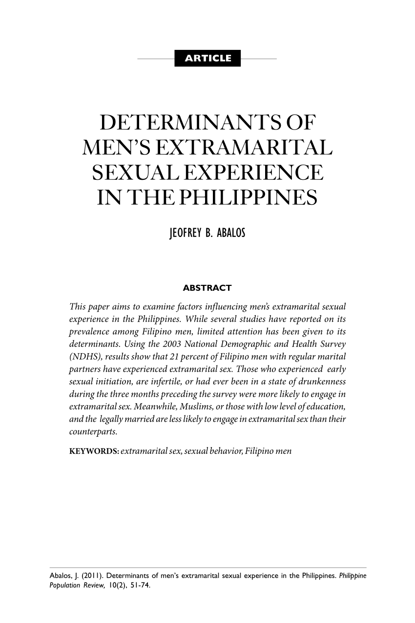 Pdf Determinants Of Mens Extramarital Sexual Experience In The Philippines 0718