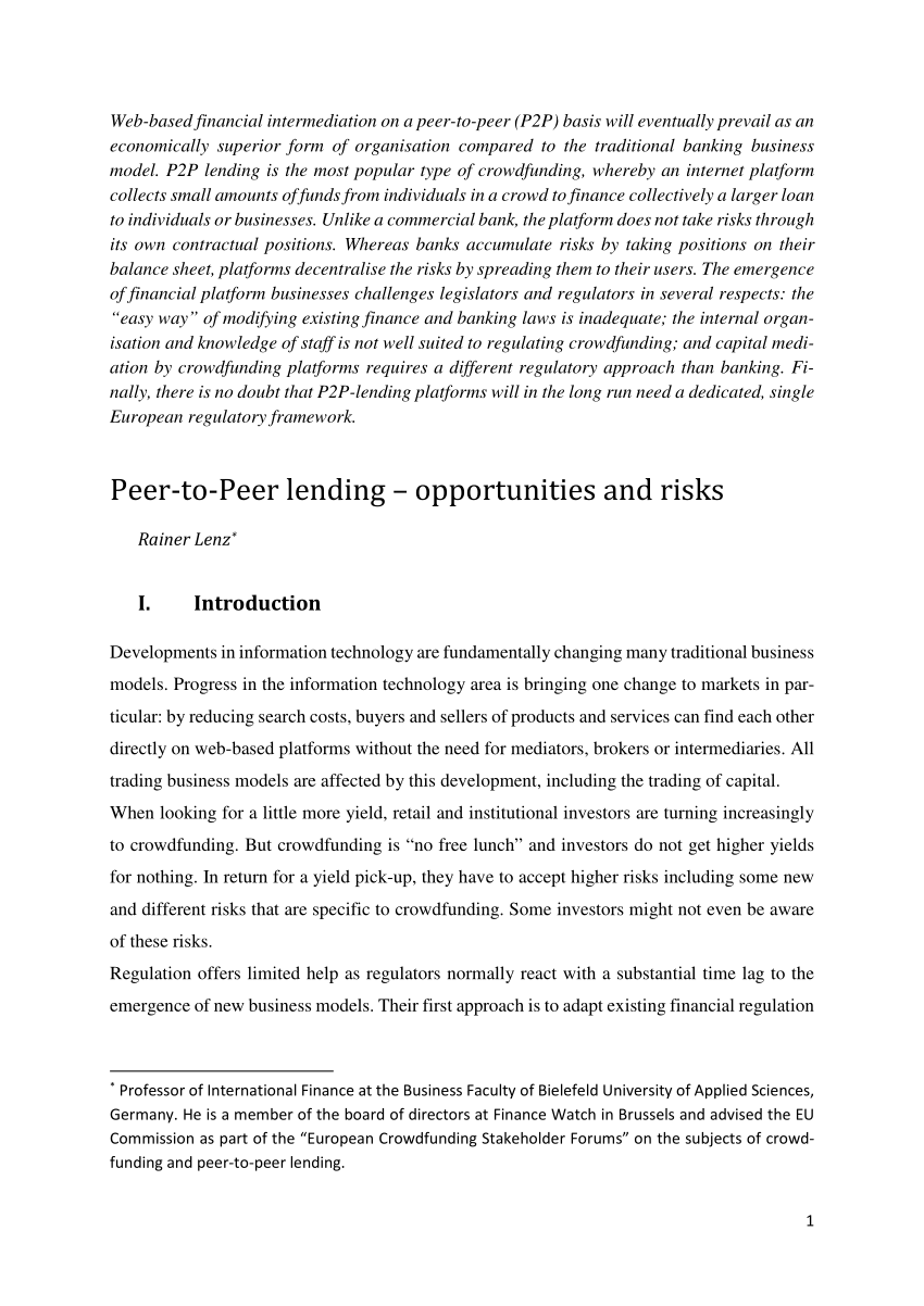 PDF) Peer-to-Peer Lending: Opportunities and Risks Regarding profit participation loan agreement template