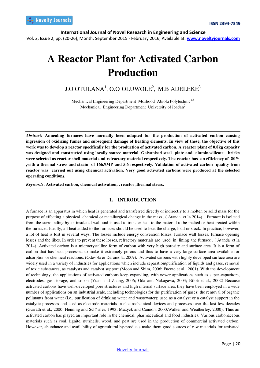(PDF) A Reactor Plant for Activated Carbon Production