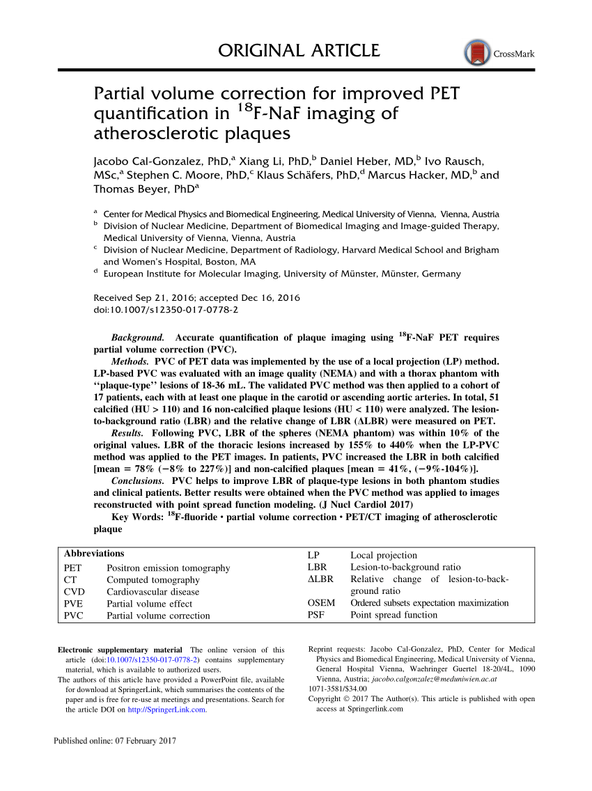 (PDF) Partial volume correction for improved PET quantification in 18F