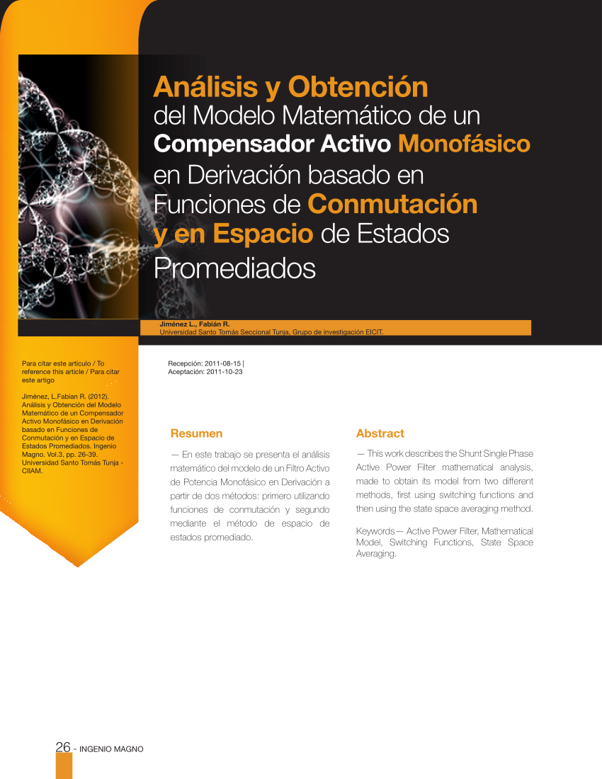 PDF) Análisis y Obtención del Modelo Matemático de un Compensador Activo  Monofásico en Derivación basado en Funciones de Conmutación y en Espacio de  Estados Promediados
