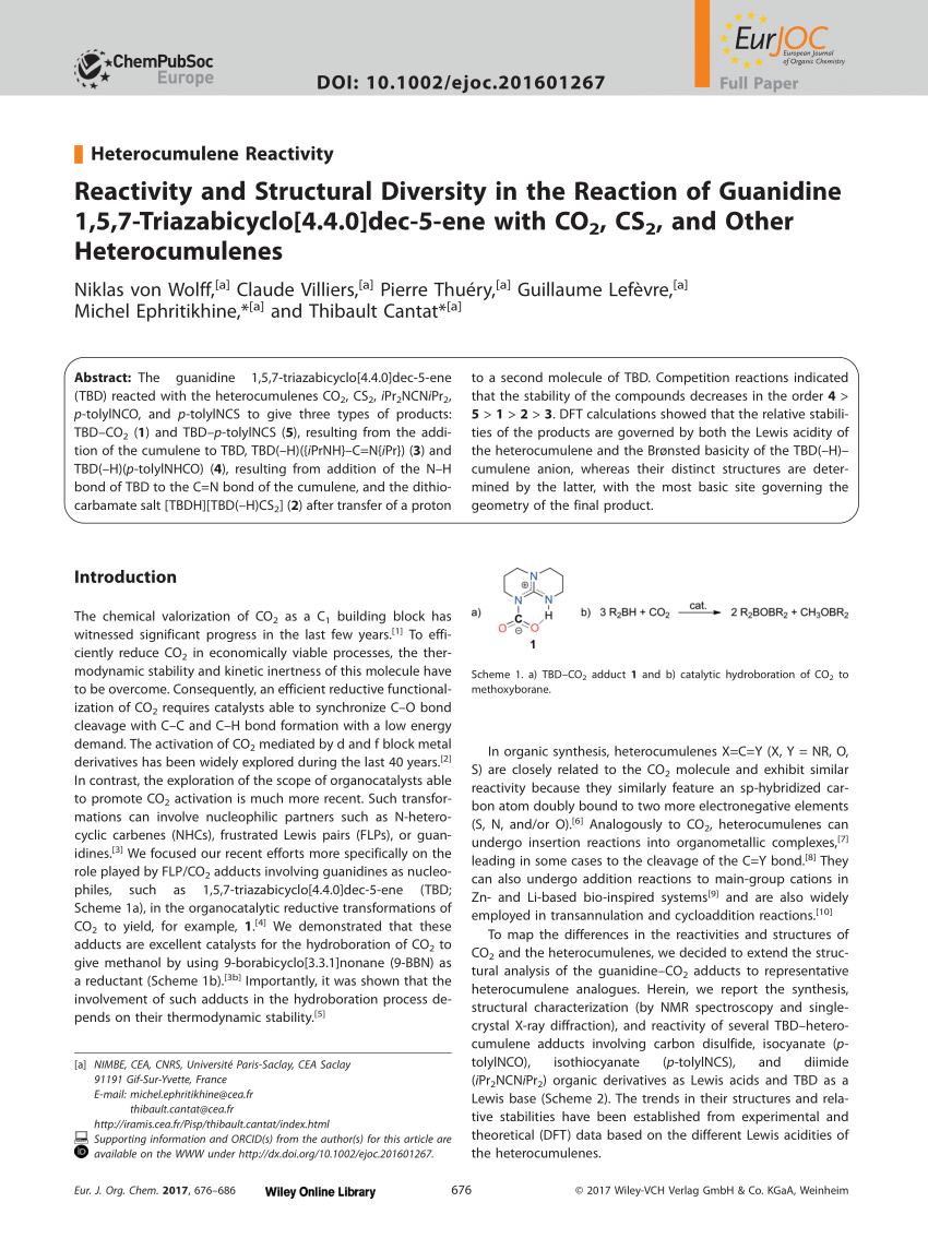 Pdf Reactivity And Structural Diversity In The Reaction Of Guanidine 1 5 7 Triazabicyclo 4 4 0 Dec 5 Ene With Co 2 Cs 2 And Other Heterocumulenes