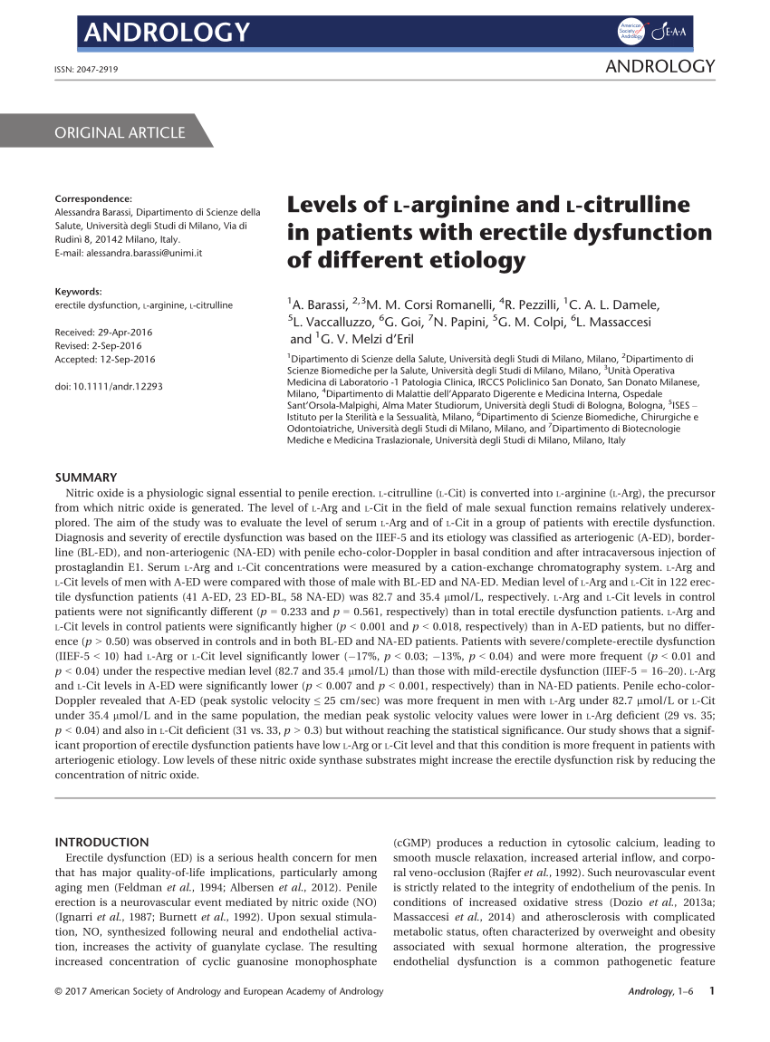 PDF Levels of l arginine and l citrulline in patients with