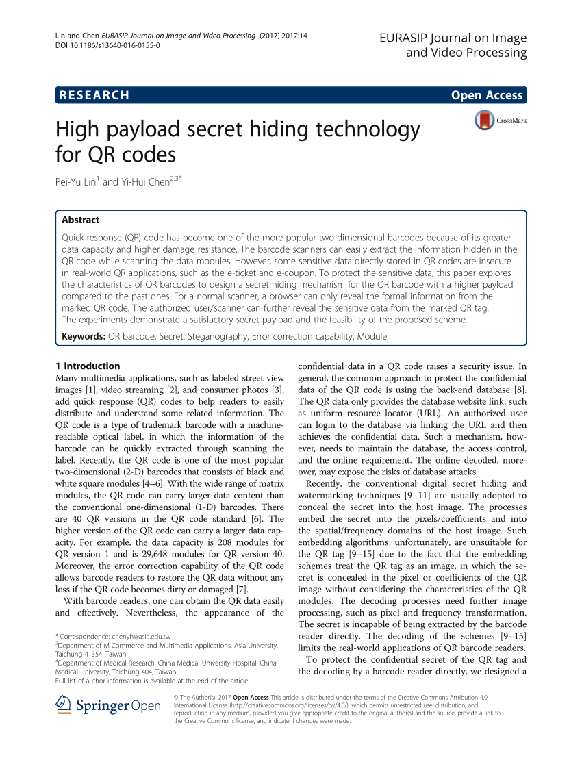 Pdf High Payload Secret Hiding Technology For Qr Codes