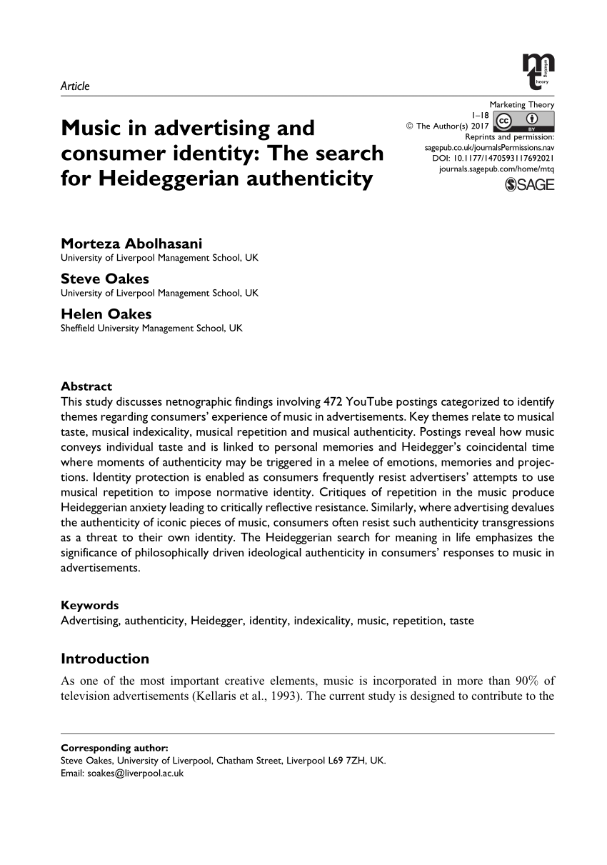 PDF) Music in advertising and consumer identity: The search for ...