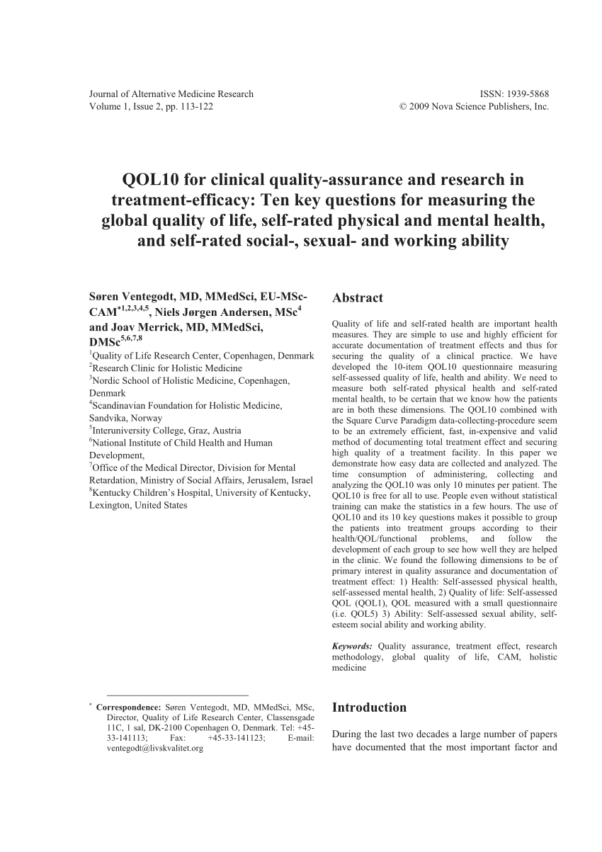 PDF QOL10 for clinical quality assurance and research in