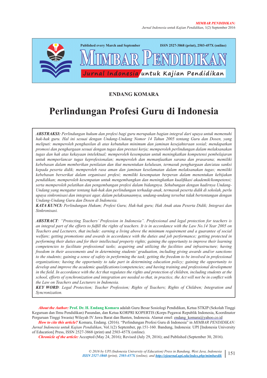 Pdf Perlindungan Profesi Guru Di Indonesia