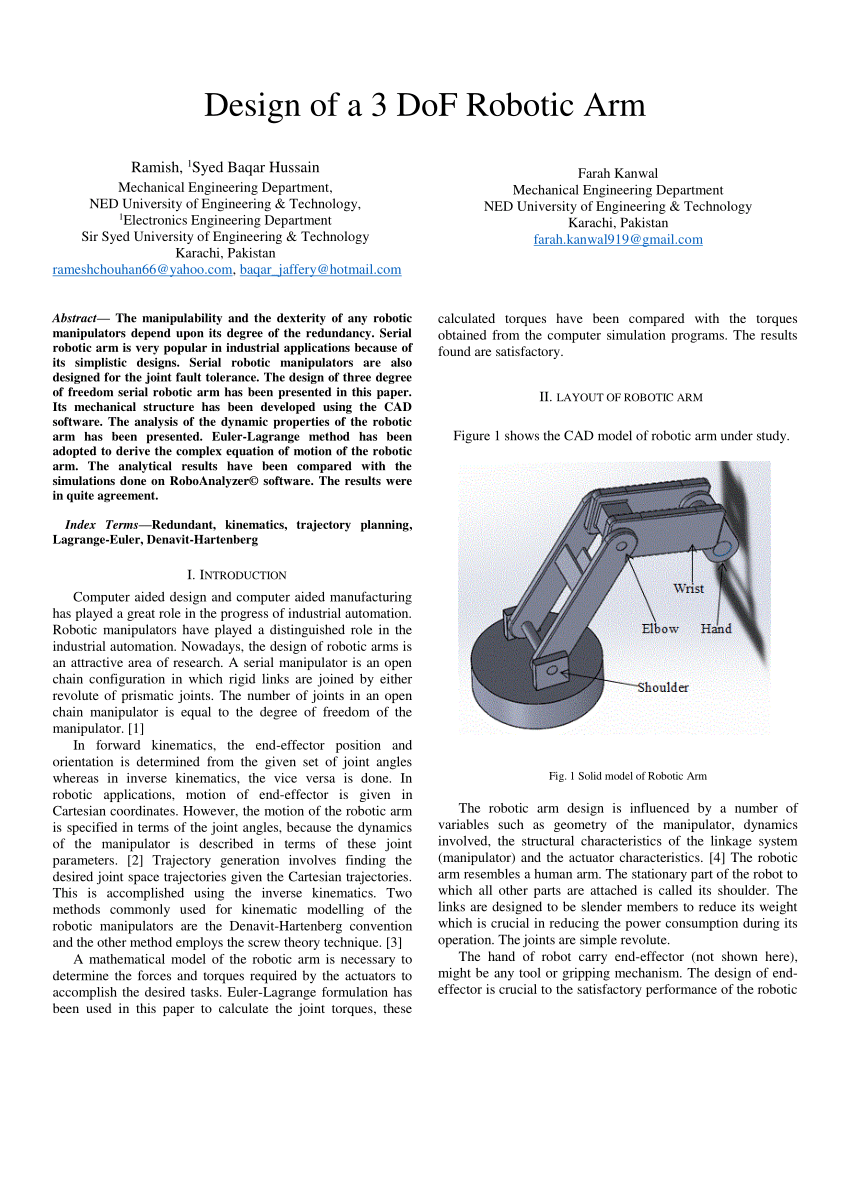 research paper for robot arm