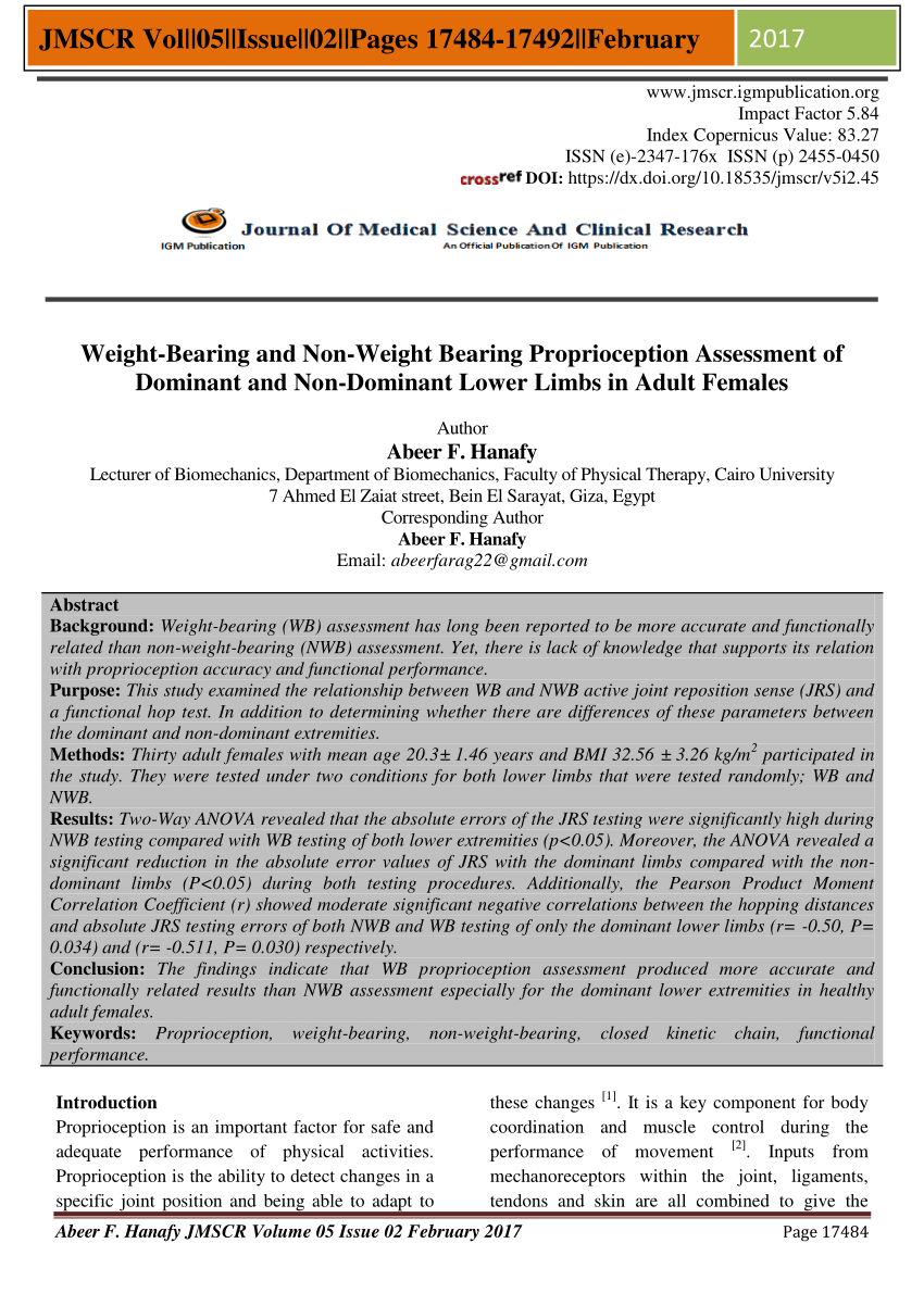 [PDF] Weight-Bearing and Non-Weight Bearing Proprioception Assessment ...