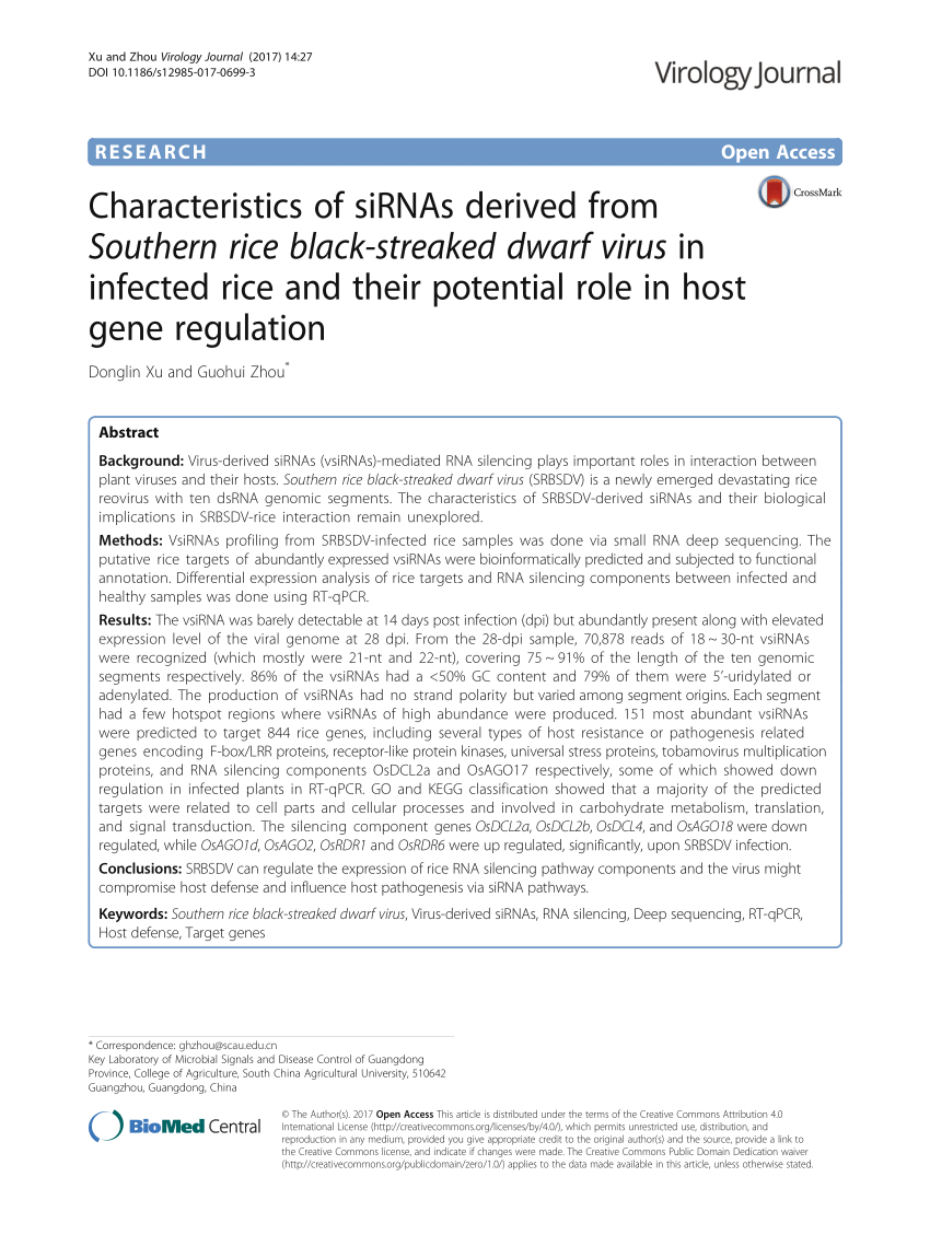 Pdf Characteristics Of Sirnas Derived From Southern Rice Black