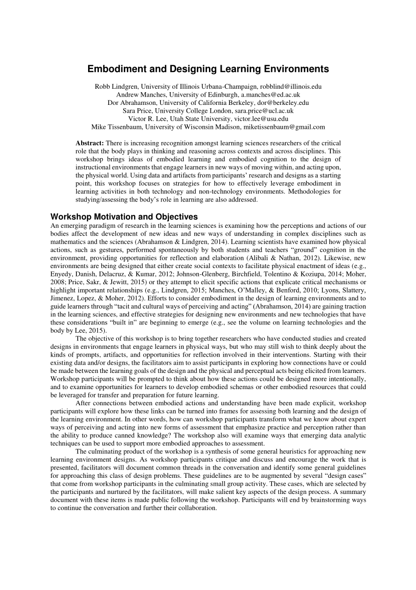 (PDF) Embodiment and Designing Learning Environments