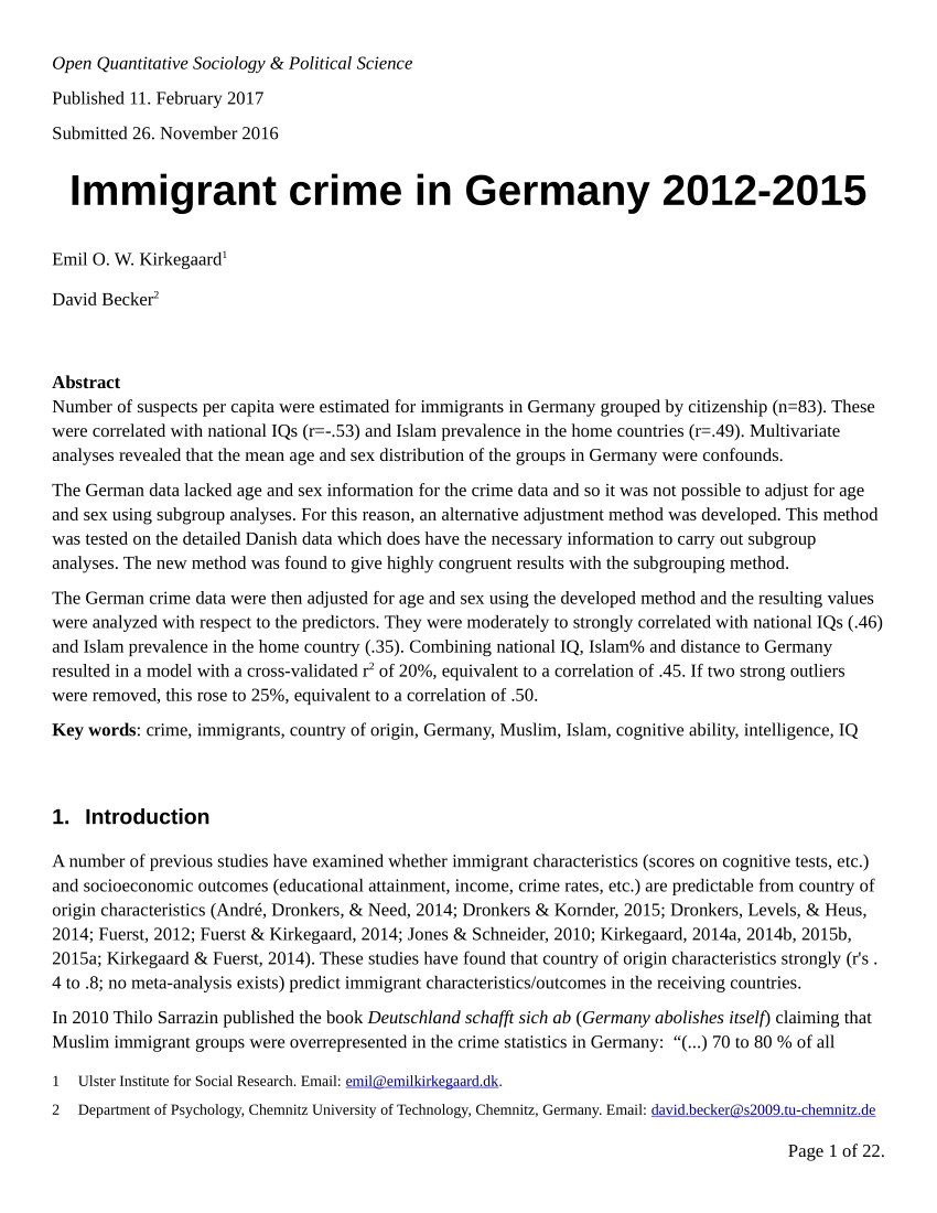 PDF) Immigrant crime in Germany 2012-2015