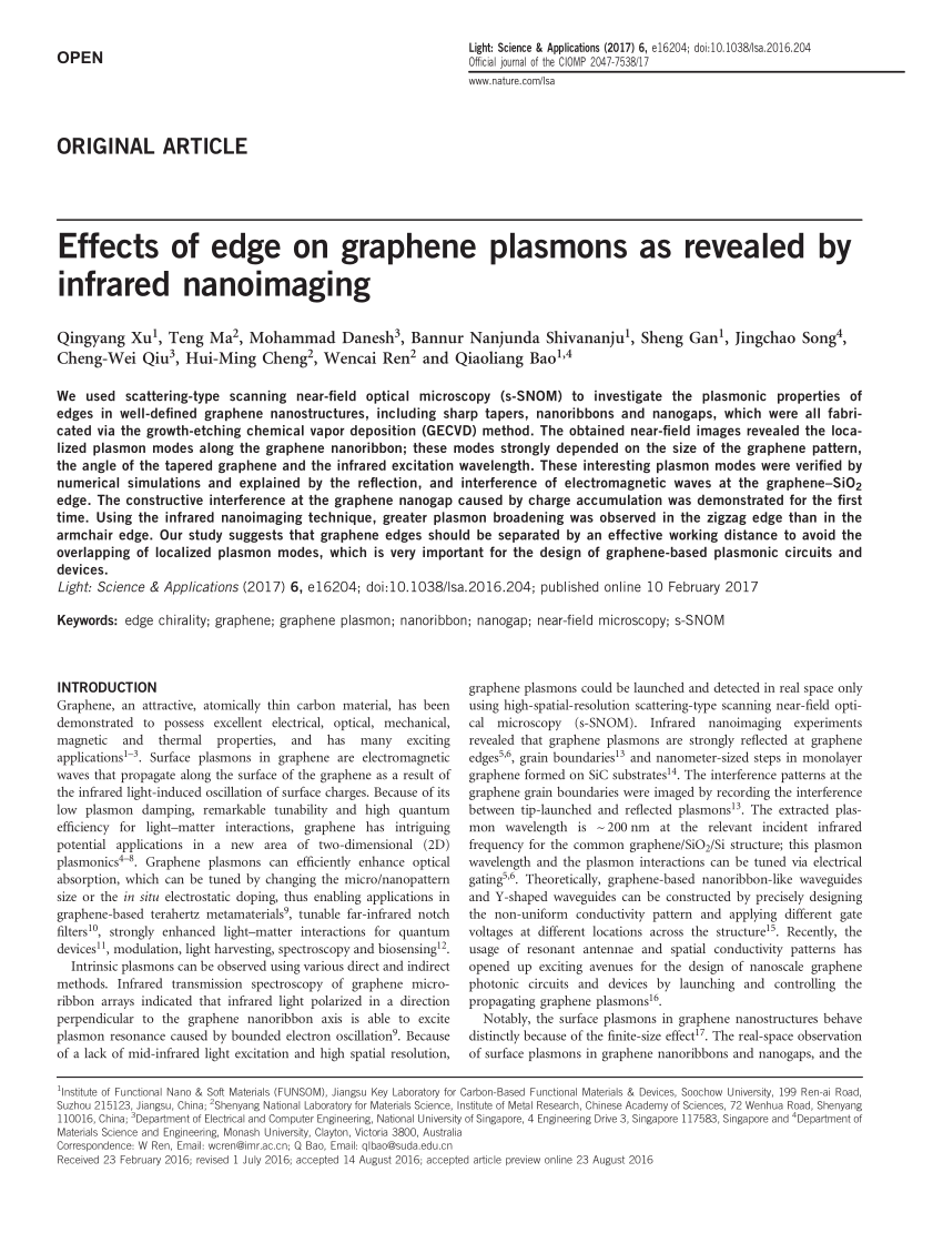 PDF) Effects of edge on graphene plasmons as revealed by infrared ...