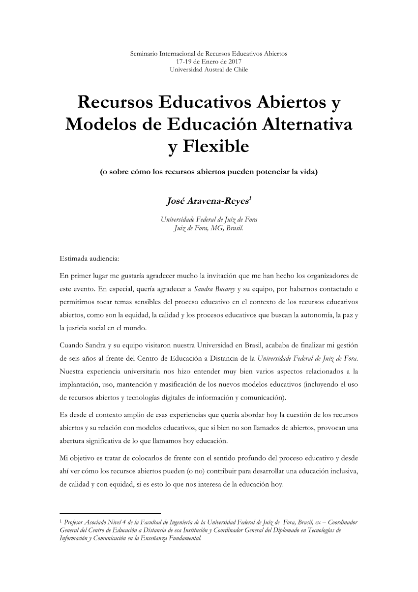 PDF) Recursos Educativos Abiertos y Modelos de Educación Alternativa y  Flexible (o sobre cómo los recursos abiertos pueden potenciar la vida)