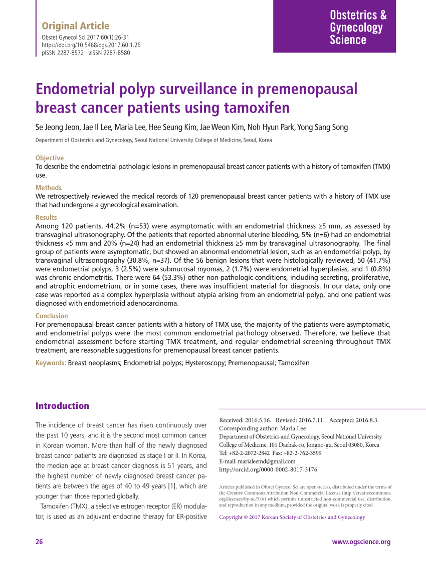 Pdf Endometrial Polyp Surveillance In Premenopausal Breast Cancer Patients Using Tamoxifen 