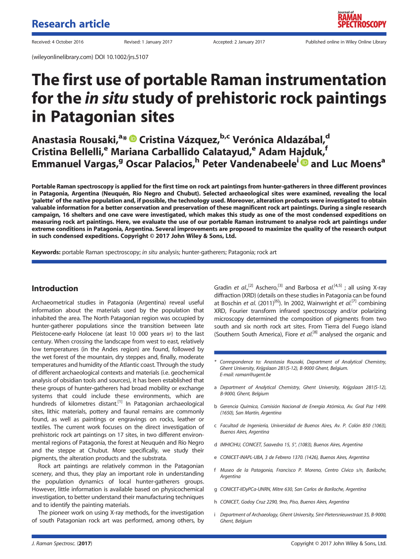 Pdf The First Use Of Portable Raman Instrumentation For The In Situ Study Of Prehistoric Rock Paintings In Patagonian Sites First Use Of Portable Raman Spectroscopy In Patagonian Sites