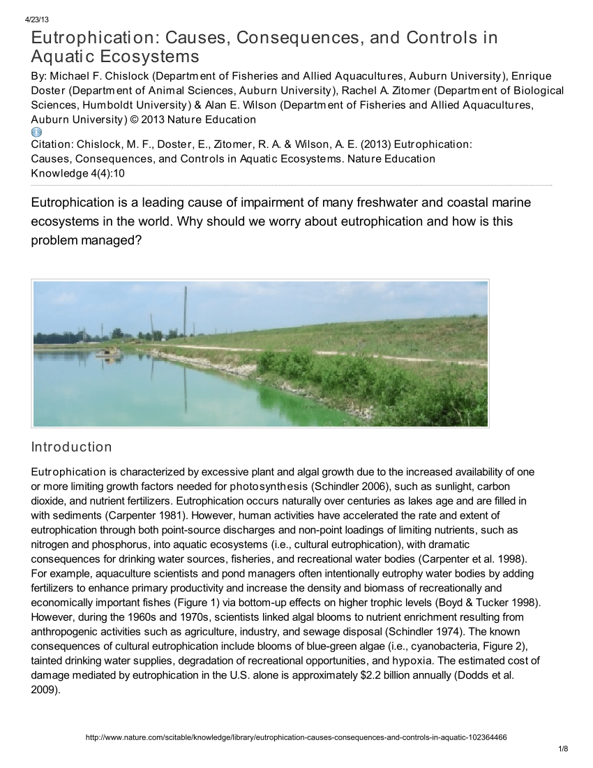 case study on eutrophication in india