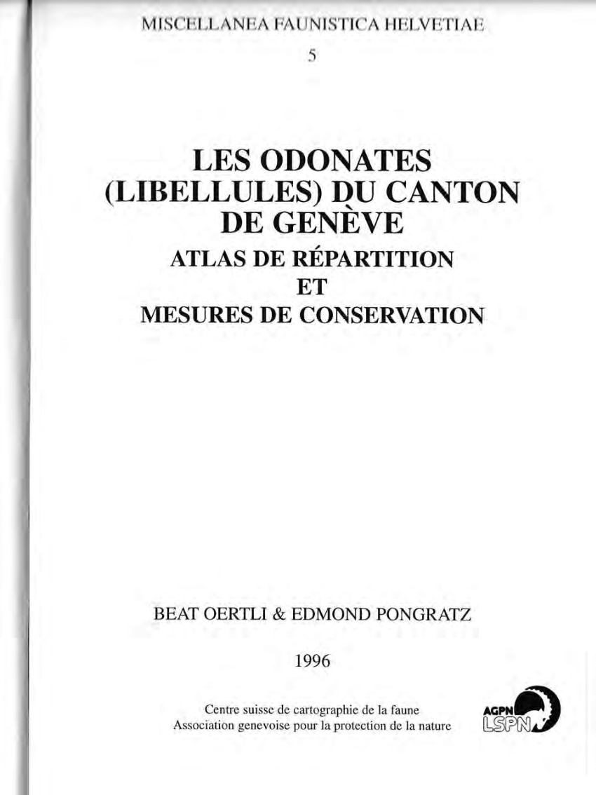 Pdf Les Odonates Libellules Du Canton De Geneve Atlas De Repartition Et Mesures De Conservation Miscellanea Faunistica Helvetiaea 5 1 115