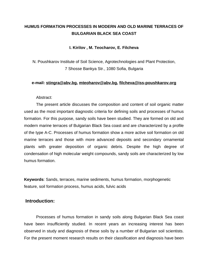 Pdf Humus Formation Processes In Modern And Old Marine Terraces Of Bulgarian Black Sea Coast