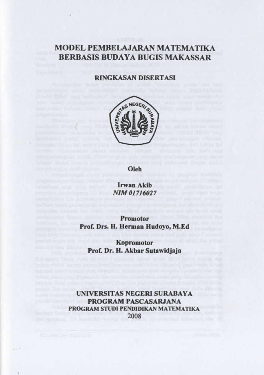  PDF Model Pembelajaran Matematika  Berbasis Budaya Bugis Makassar
