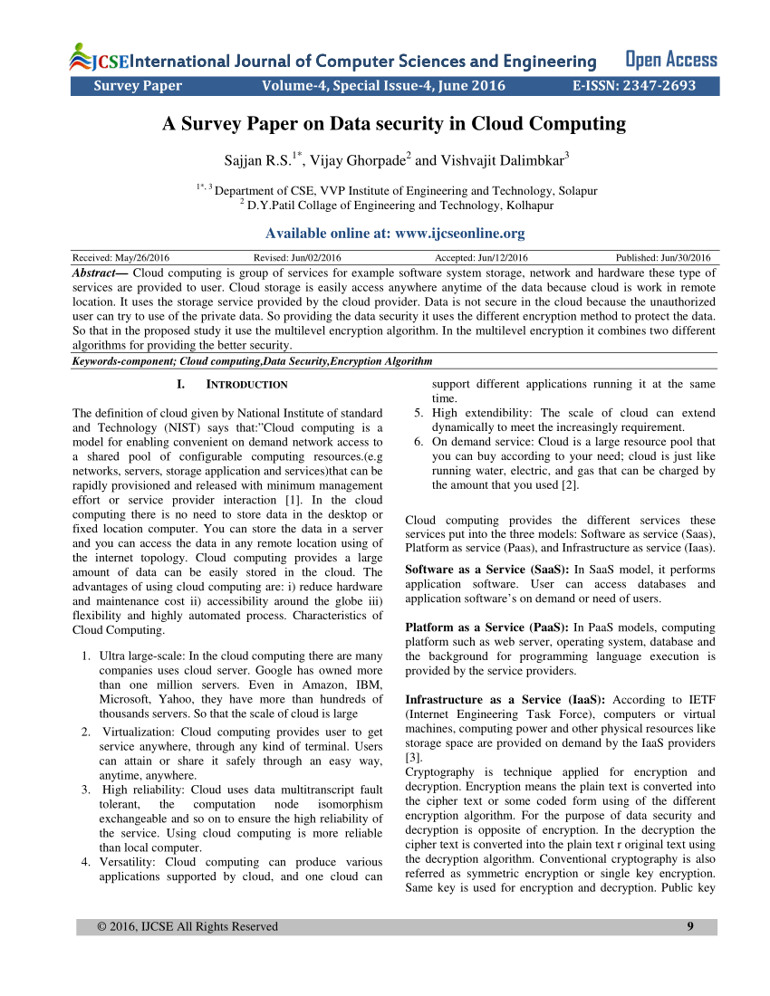 (PDF) A Survey Paper on Data security in Cloud Computing