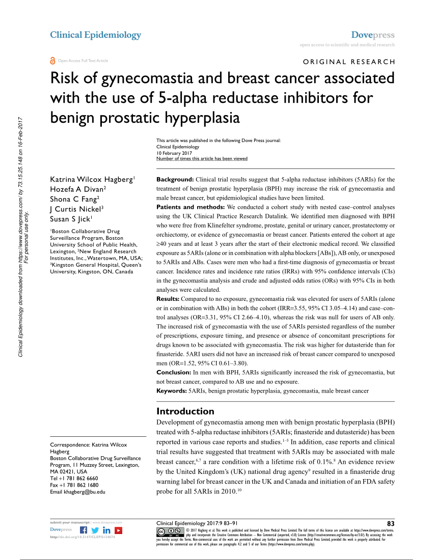Pdf Risk Of Gynecomastia And Breast Cancer Associated With The Use Of 5 Alpha Reductase