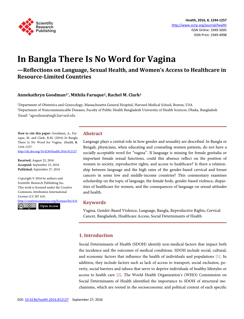 Pdf In Bangla There Is No Word For Vagina Reflections On