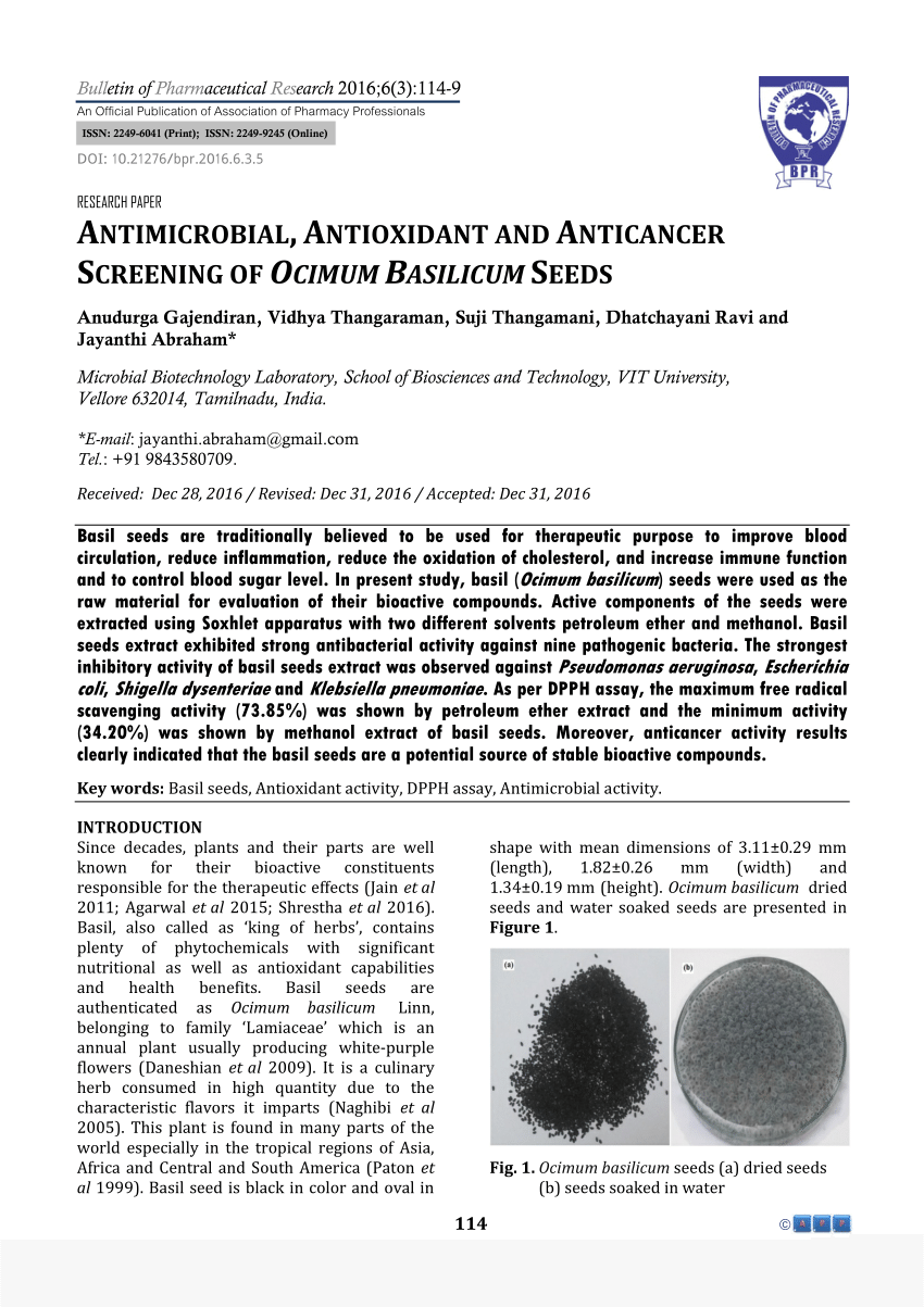 PDF ANTIMICROBIAL ANTIOXIDANT AND ANTICANCER SCREENING OF OCIMUM