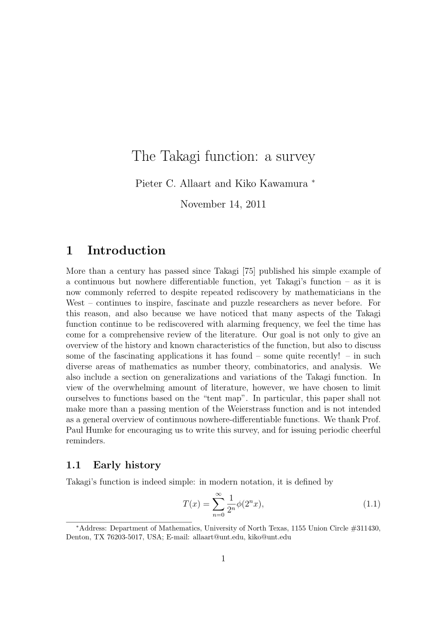 PDF) The Takagi function: A survey
